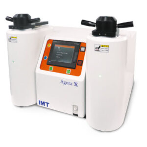 IMT Agora XX Automatic Mounting Press 2-tower type with dual specimen pressing, memory settings, and color touch panel
